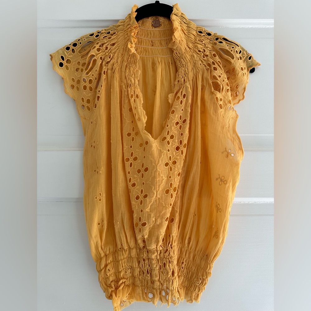 Free People One yellow gold eyelet ruched top